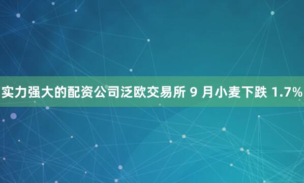 实力强大的配资公司泛欧交易所 9 月小麦下跌 1.7%